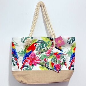 🆕 Tropical Islands Hawaiian Beach Bag Tote w/Pouch